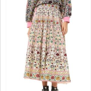 Alice + Olivia Earls Embroidered Midi Skirt Flower Pot Ecru Multi